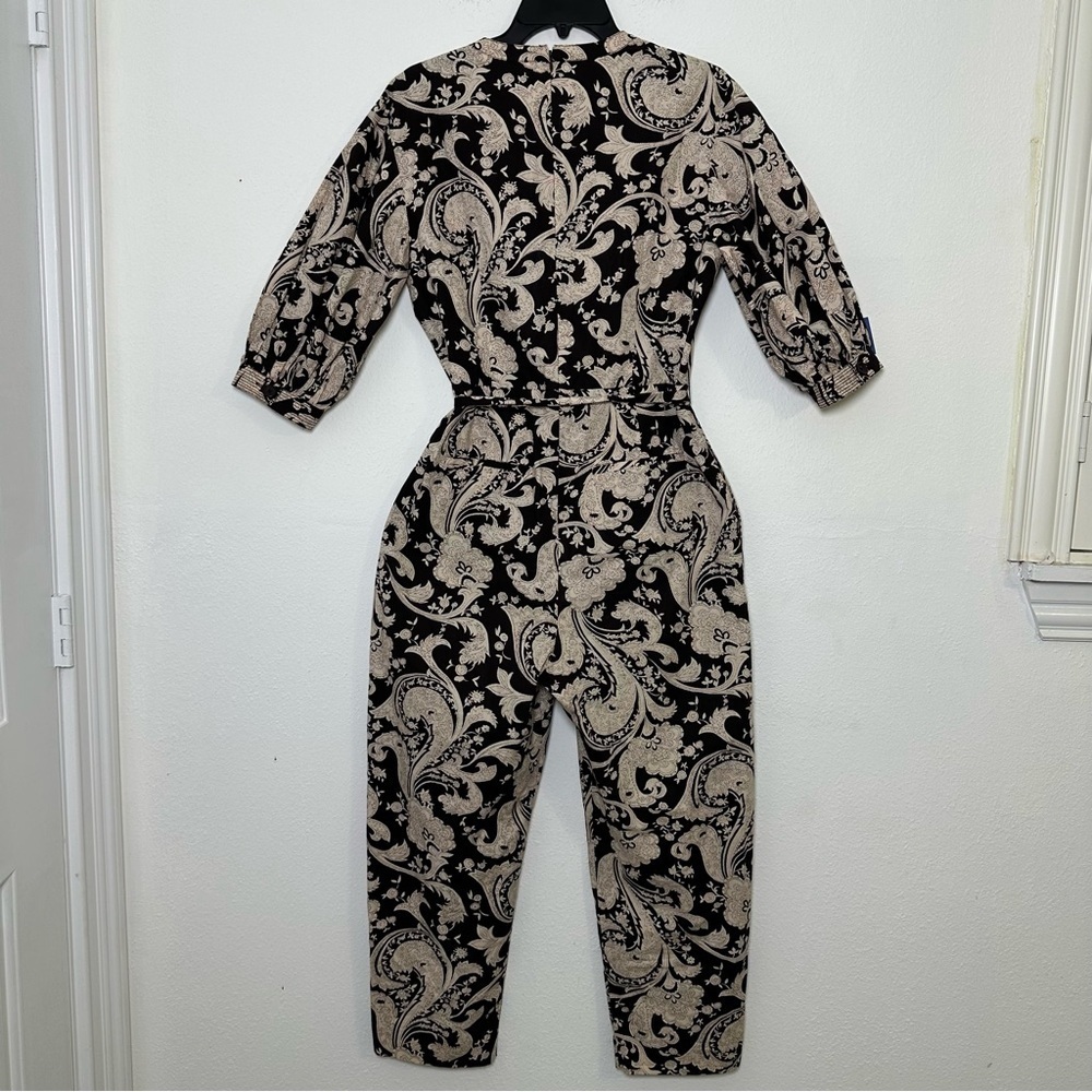 Rebecca Taylor Paisley Jumpsuit 100% Cotton Brown Belted With Pockets Size M - Picture 3 of 16